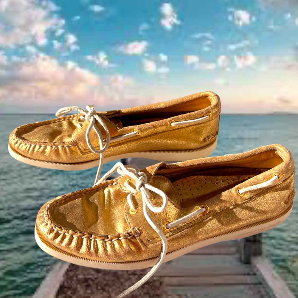 SPERRY | GOLD Metallic Boat Shoes Loafers women’s 8.5